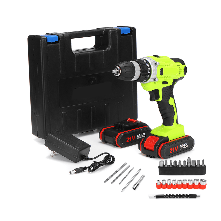 21V Cordless Impact Drill Set 3 in 1 Electric Torque Wrench Screwdriver Drill W/ 1 or 2 Battery Comes with Case&Accessories - MRSLM