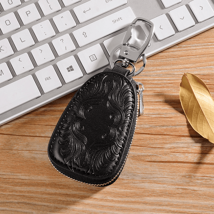 Men Women Retro Genuine Leather Car Key Holder Key Bag Keychain Wallet - MRSLM