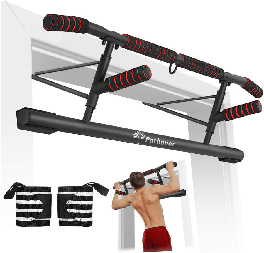 Load 130Kg Doorway Pull up Bar Adult Wall Horizontal Bar Strength Training Chin-Up Bar Home Gym Body Training Fitness Exercise Tools with Wristbands - MRSLM