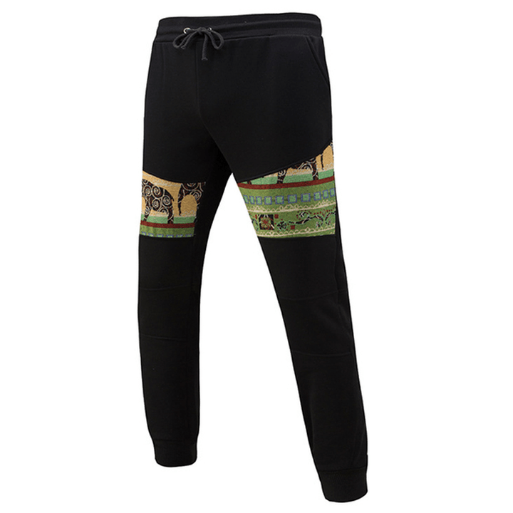Men'S Casual Jacquard Elastic Pants National Style Printing Drawstring Sport Trousers - MRSLM