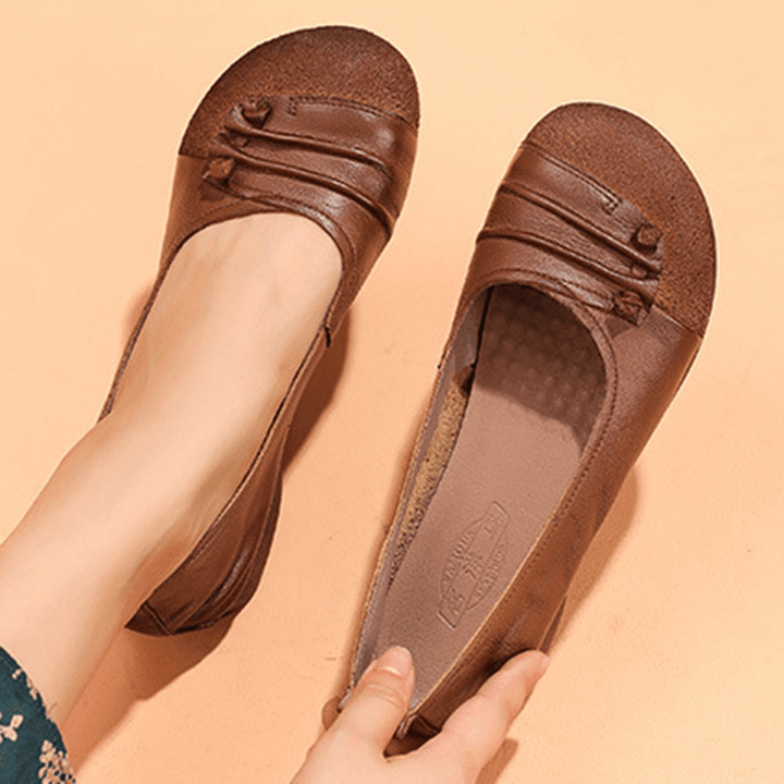Women'S Casual Solid Color Pleated Soft Flat Loafers Shoes - MRSLM