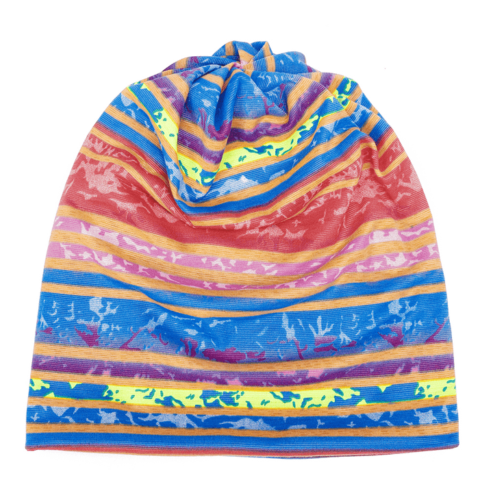 Women Cotton Earmuffs Rainbow Stripe Beanie Hat Scarf - MRSLM
