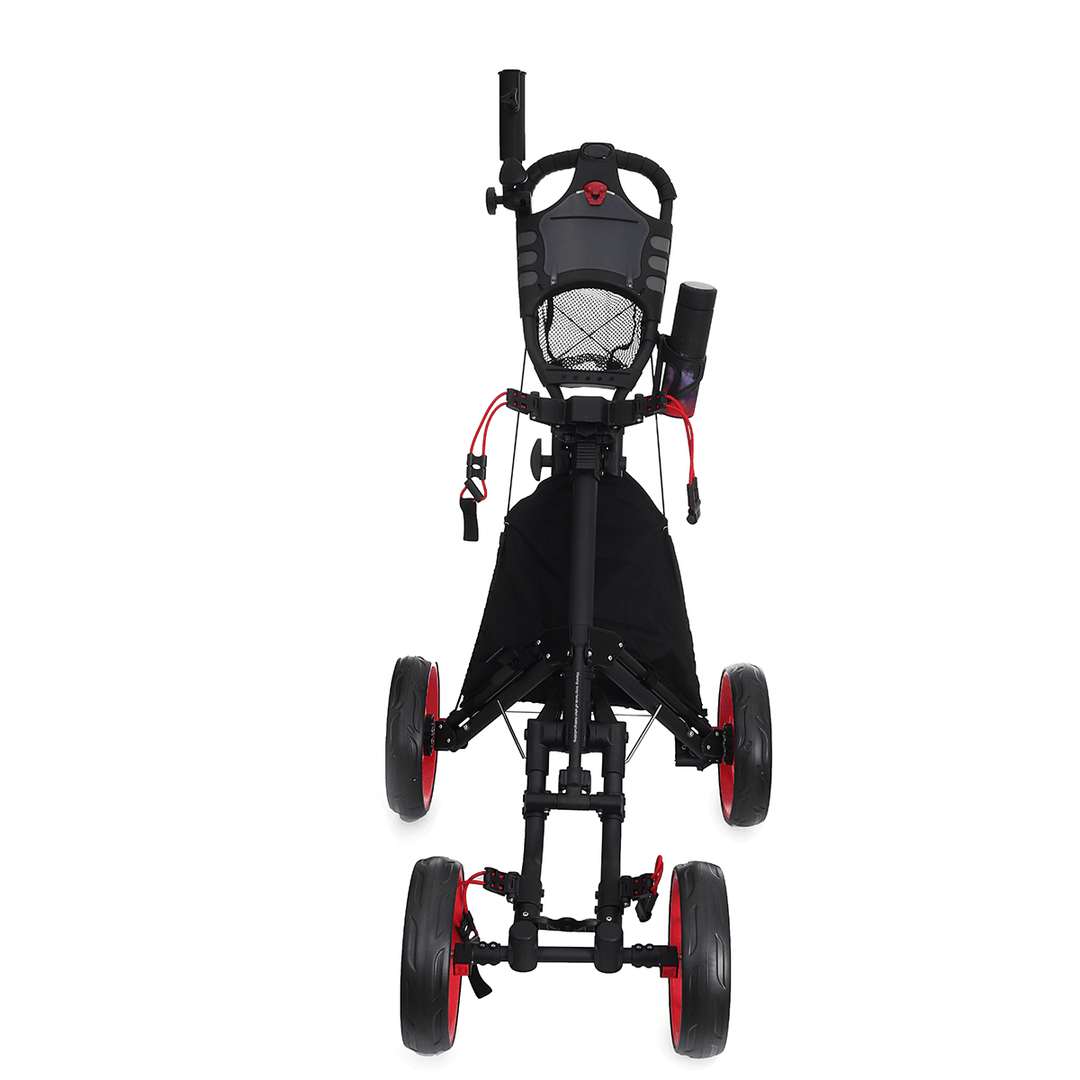 89CM Aluminum 4 Wheel Folding Golf Cart Pull Push Golf Bag Trolley with Umbrella Cup Holder - MRSLM