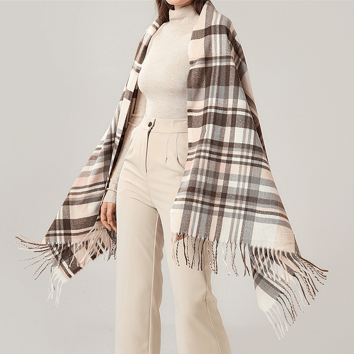 Imitation Cashmere Scarf Plaid Thickened Cold and Warm Tassels - MRSLM