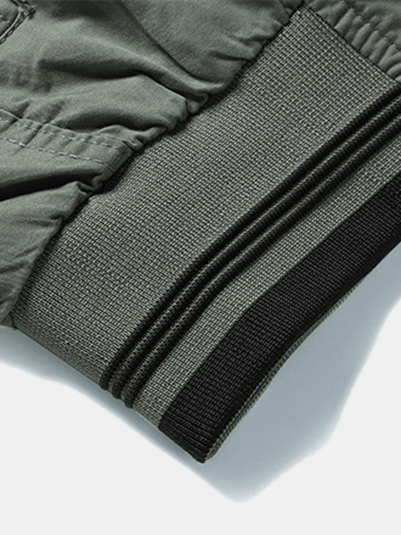Mens Cotton Stand Collar Multi Pocket Zipper Long Sleeve Simple Jacket - MRSLM