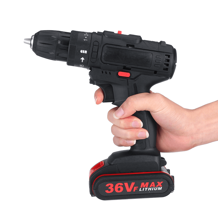 3 in 1 36V 550W Cordless Electric Impact Hammer Drill Screwdriver 2 Speeds W/ 2Pcs Battery - MRSLM