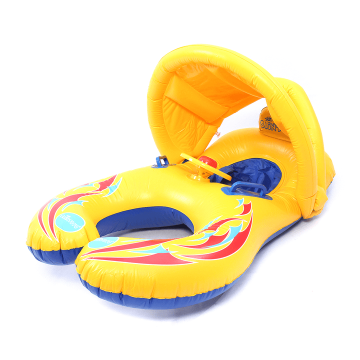 PVC Inflatable Mother-Baby Infant Float Seat Sunshade Boat Swimming Ring Pool Water - MRSLM