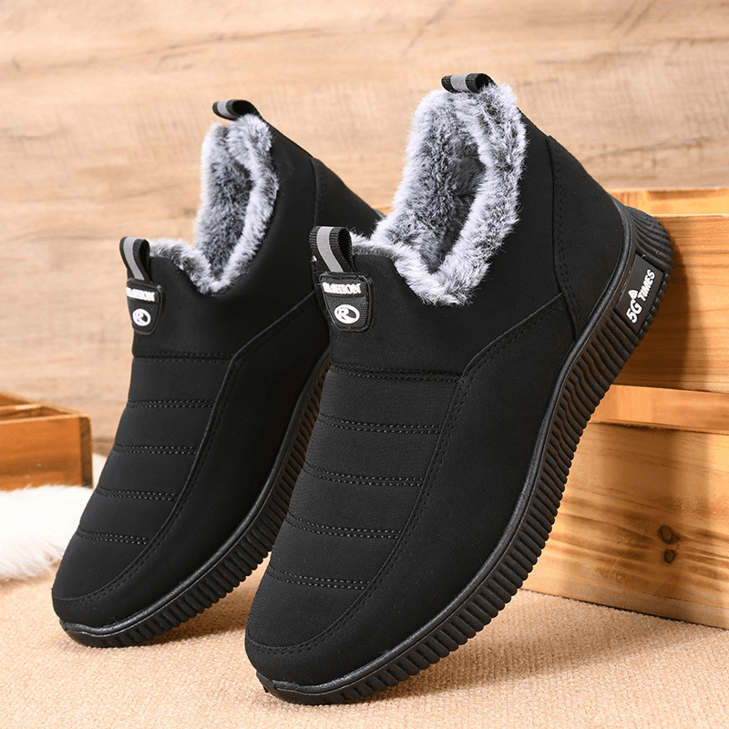 Men Non Slip Warm Lined Soft Sole Solid Comfy Slip on Outdoor Casual Snow Shoes - MRSLM
