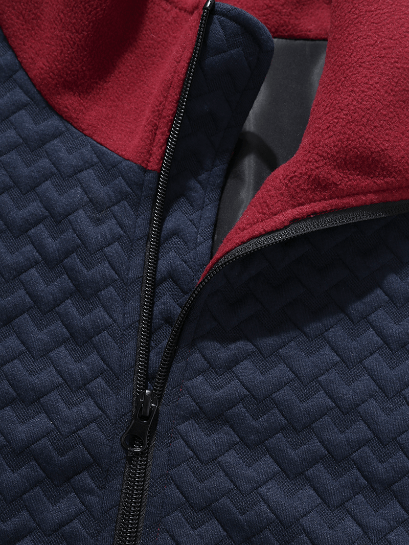 Men Texture Fleece Patchwork Contrast Double Pockets Lapel Jackets - MRSLM