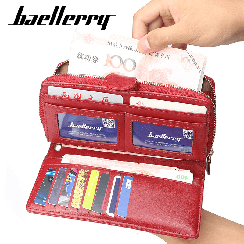 Baellerry Women Faux Leather Large Capacity Fashion Purse Wallet Pure Color Clutch Bag Card Holder - MRSLM