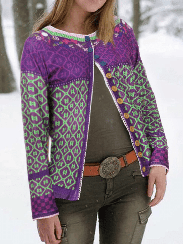 Ethnic Print Patchwork Long Sleeve Cardigans for Women - MRSLM