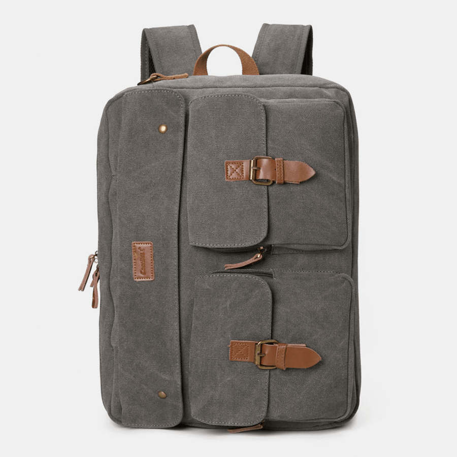 Men Vintage Casual Canvas Large Capacity 17 Inch Laptop Bag Backpack Multi-Pocket Crossbody Bag - MRSLM