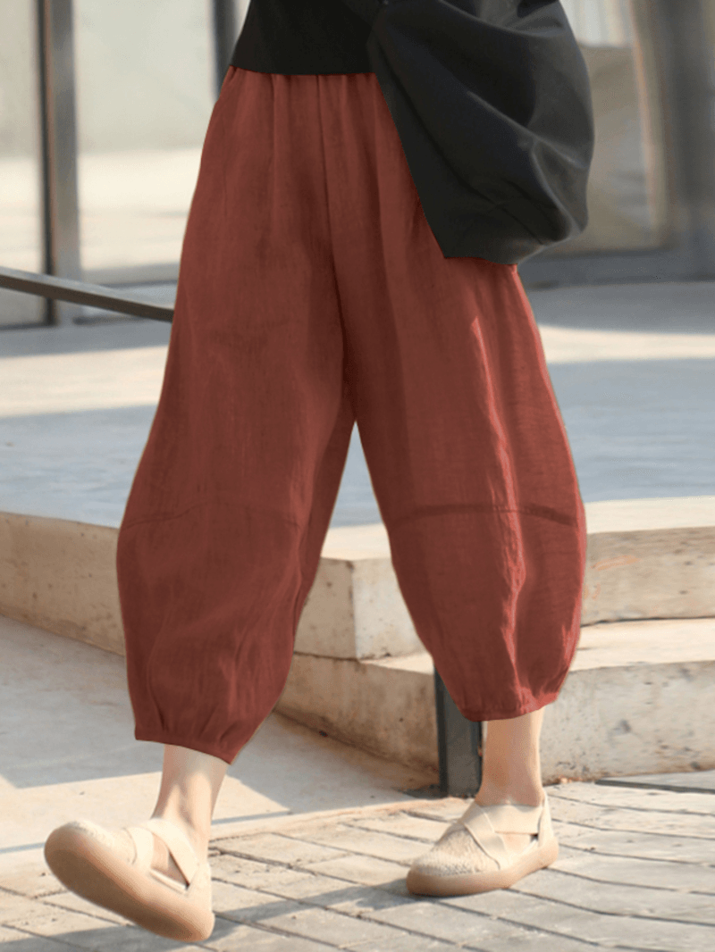 100% Cotton Loose Elastic Waist Mid-Calf Length Thin Pants for Women - MRSLM