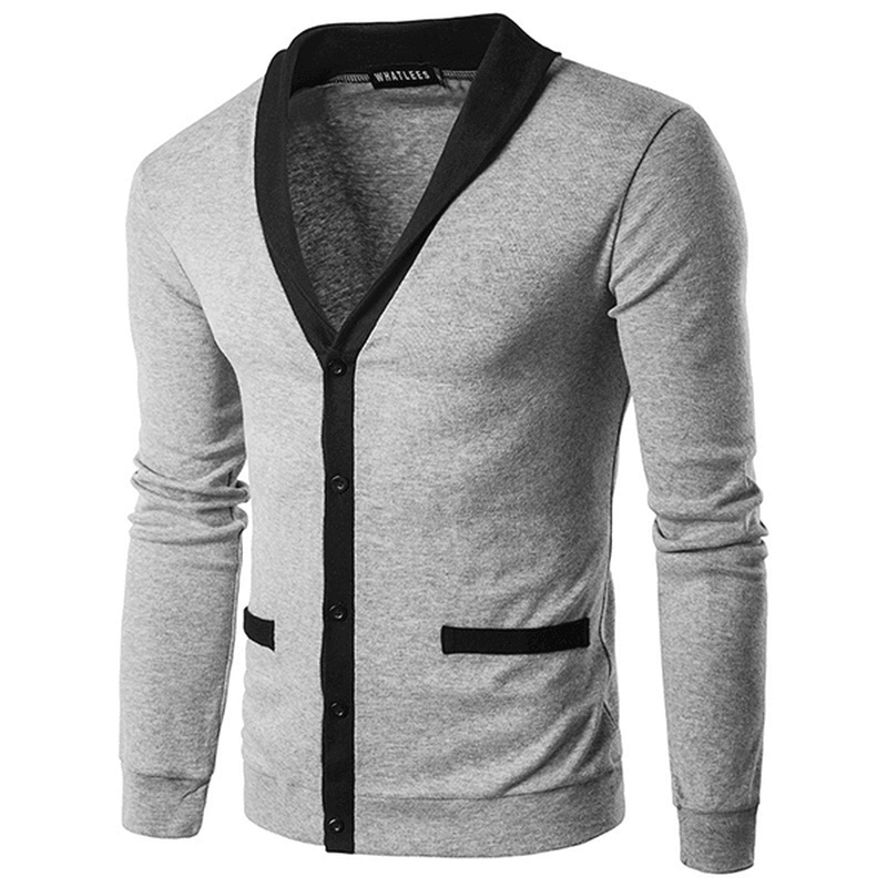 Classic Brief Fashion Neckline Sweatershirt Men'S Single-Breasted Hit Color Knitting Cardigan - MRSLM