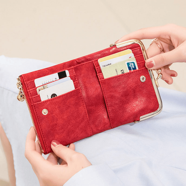 Women 6 Card Slots Vintage Short Wallet Purse - MRSLM