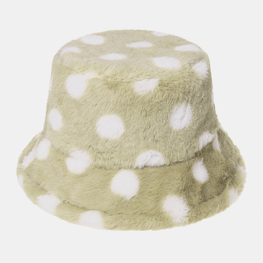 Unisex Rabbit Hair Colorful Dots Pattern plus Thicken Warm Windproof Soft All-Match Travel Bucket Hat - MRSLM