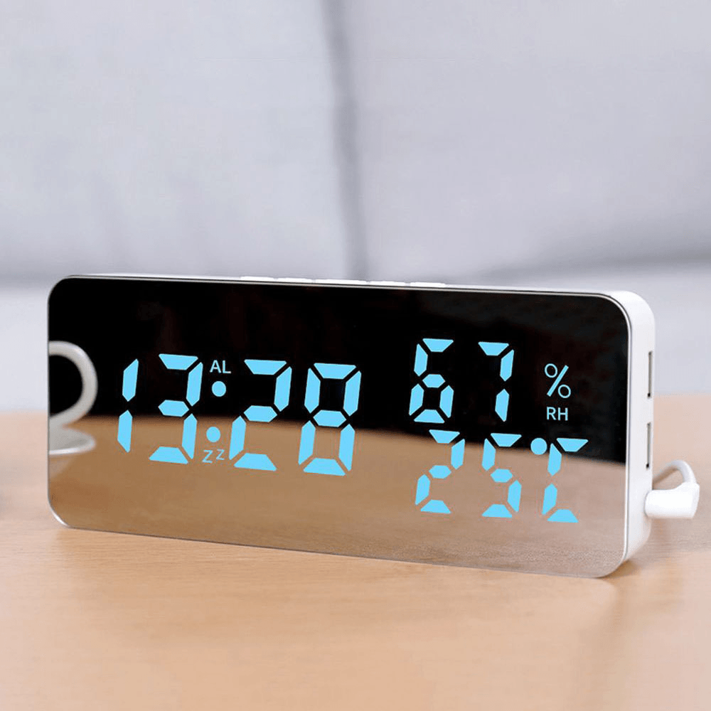 LED Mirror Mobile Phone Charger Mirror Wall Alarm Clock Snooze Sound-Control Temperature and Humidity Color Change Clock - MRSLM