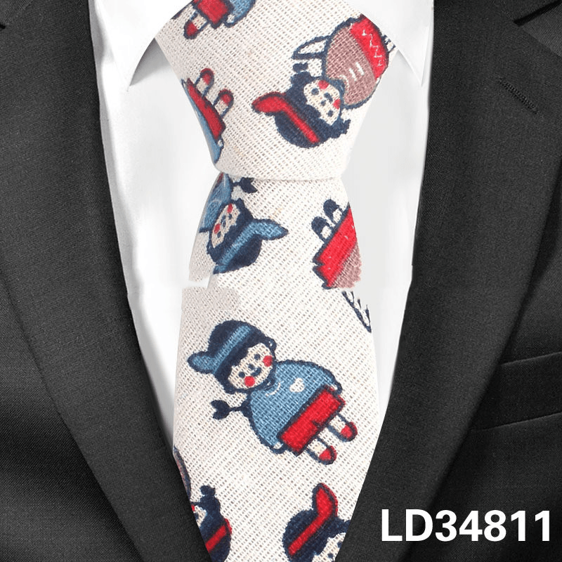 Cartoon Men and Women Tie Cotton, Linen Animal and Plant Print Tie Narrow Version 6Cm - MRSLM