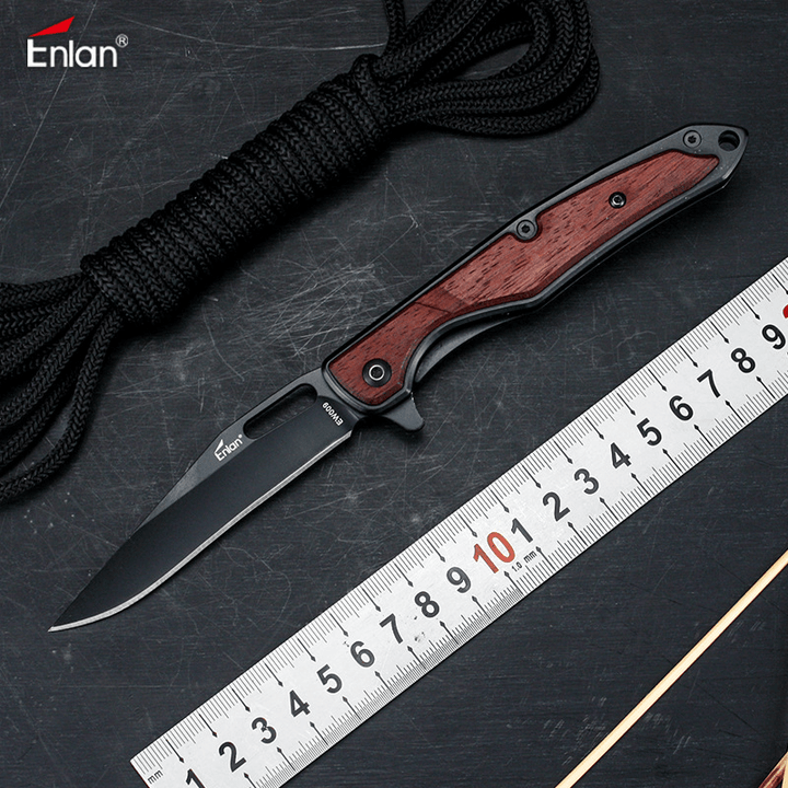 Enlan EW009 8Cr13Mov Blade Wood Handle with Folding Knife Home Outdoor Pocket Knife Portable Cutter - MRSLM