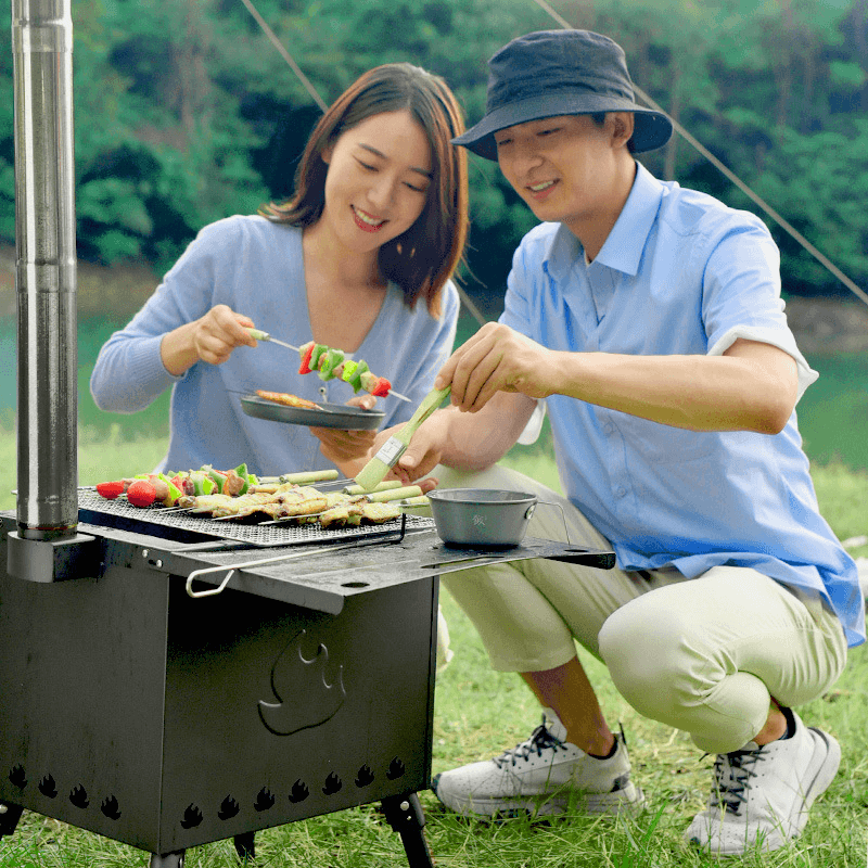 Ipree® Outdoor Wood Stove Stainless Steel Barbeque Grill Portable Foldable Camping Picnic Cooking Furnace - MRSLM