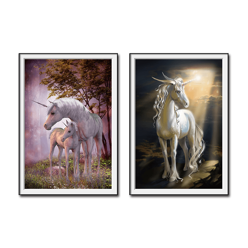 Miico Hand Painted Combination Decorative Paintings Dream Word Horse Wall Art for Home Decoration - MRSLM