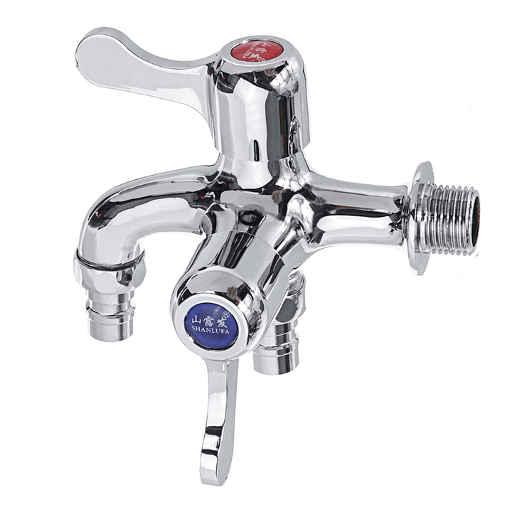 1/2 Inch Washing Machine Faucet Sink Connector Hose Tap Garden 2 Outlet with Control - MRSLM