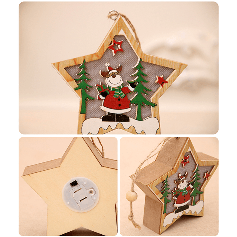 Luminous Christmas Wooden Ornament LED Light Santa Claus Deer Decorations Lamp Xmas - MRSLM