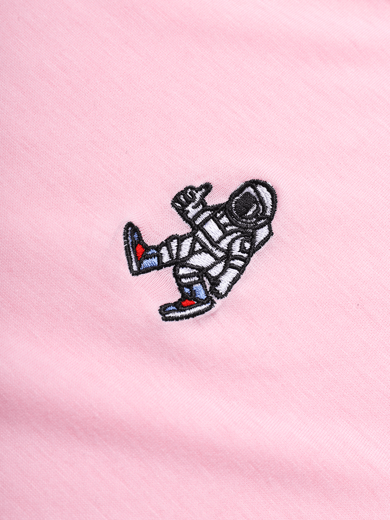 Mens Solid Color Cartoon Astronaut Pattern 100% Cotton T-Shirt - MRSLM
