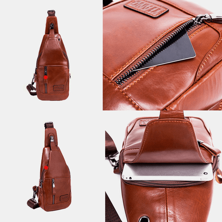 Men Genuine Leather Chest Bag Shoulder Bag Crossbody Bag First Layer Trend Fashion Bag - MRSLM