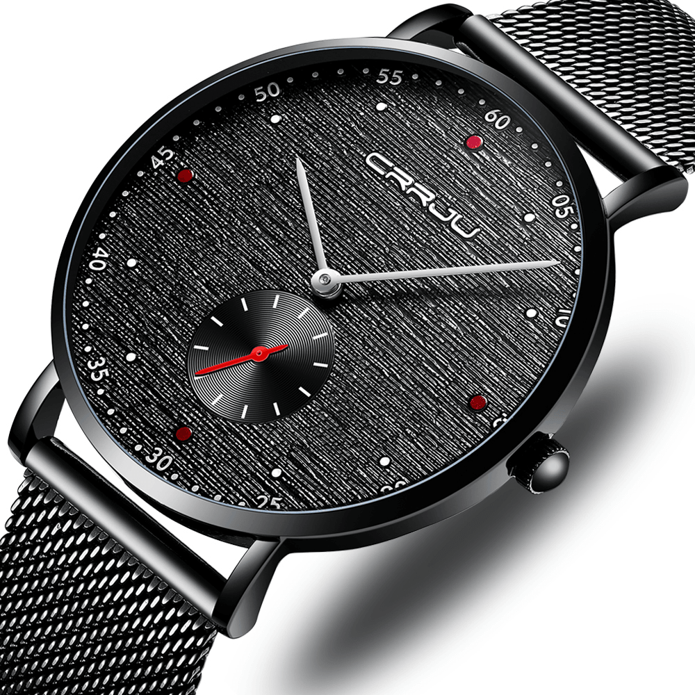 CRRJU 2163 Fashion Red Dot Design Full Steel Independent Second Dial Men Quartz Watch - MRSLM