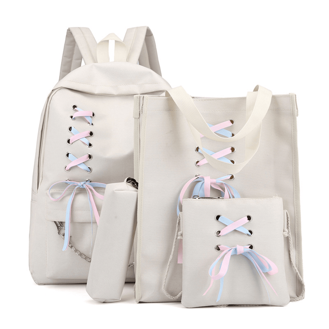 4Pcs/Set Canvas Backpack Rucksack Teenage Girls School Bag Handbag Outdoor Travel - MRSLM