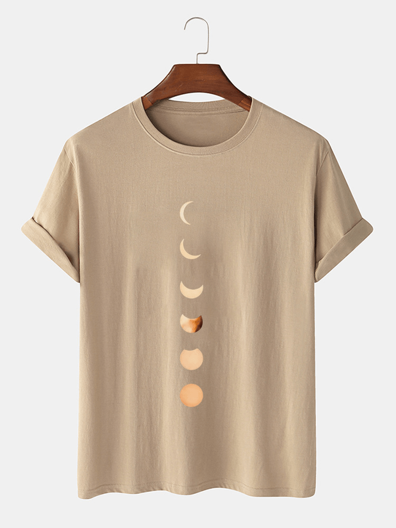 Moon Eclipse Print Short Sleeve 100% Cotton Breathable T-Shirts - MRSLM