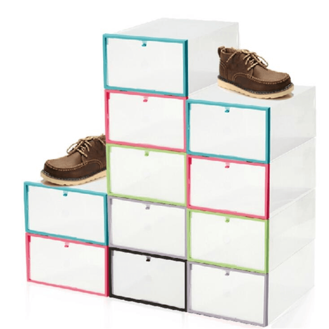 Foldable Clear Plastic Shoe Boxes Storage Organizer Stackable Tidy Display Box Baskets - MRSLM