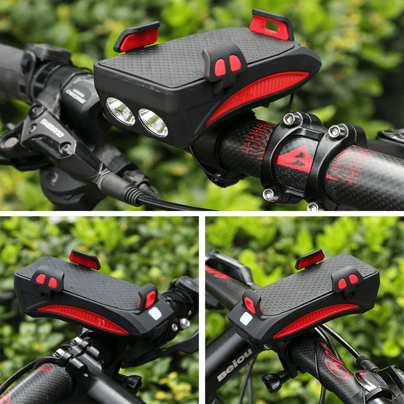 XANES® 3 in 1 130Db Horn Bike Front Light 4"-6.3" Phone Holder 2000Mah USB Rechargeable Waterproof Handlebar Light - MRSLM