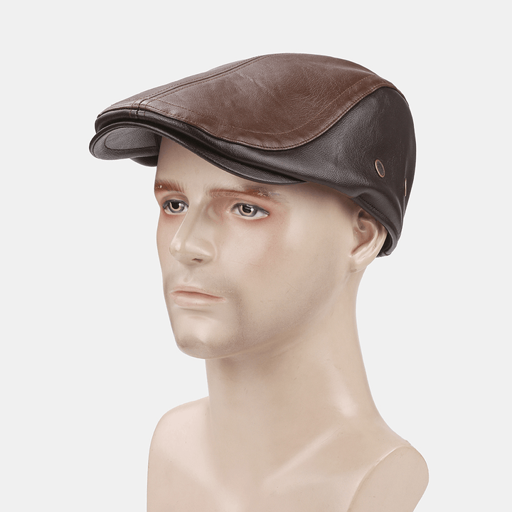 Men Genuine Leather Ear Protection Keep Warm Outdoor Windproof Forward Hat Beret Hat - MRSLM