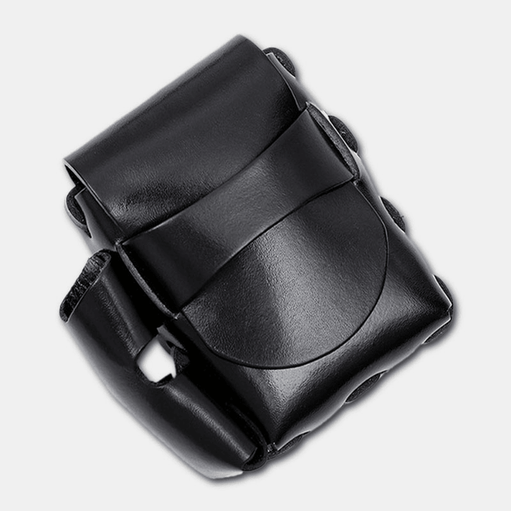 Men Genuine Leather Cigaret Case Storage Bag Retro Waterproof Waist Bag Belt Bag - MRSLM