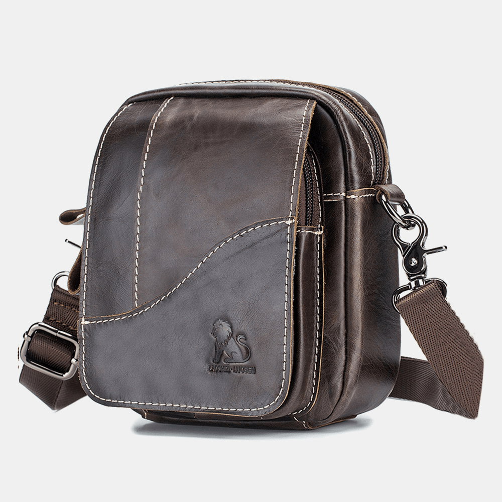 Men Genuine Leather Wear-Resistant Large Capacity Vintage Cowhide Crossbody Bags Shoulder Bag Single Bag - MRSLM