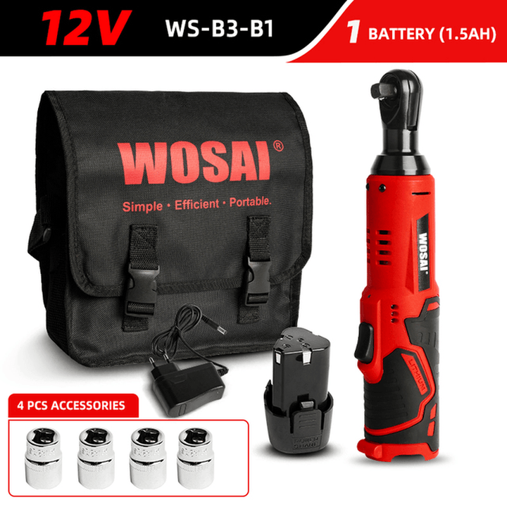 WOSAI 12V 45Nm Cordless Electric Wrench 3/8 Ratchet Wrench Set Angle Drill Screwdriver to Removal Screw Nut Car Repair Tool - MRSLM
