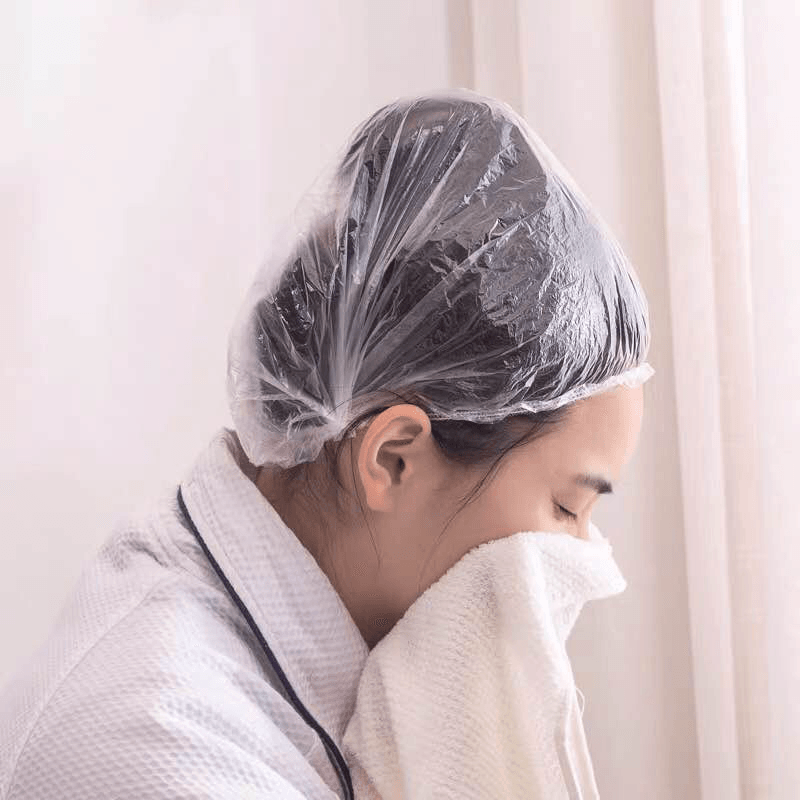 100Pcs Bathroom Disposable Strip Transparent PE Plastic Shower Cap Hotel Room Bath Hair Protective Caps Shower Bag - MRSLM