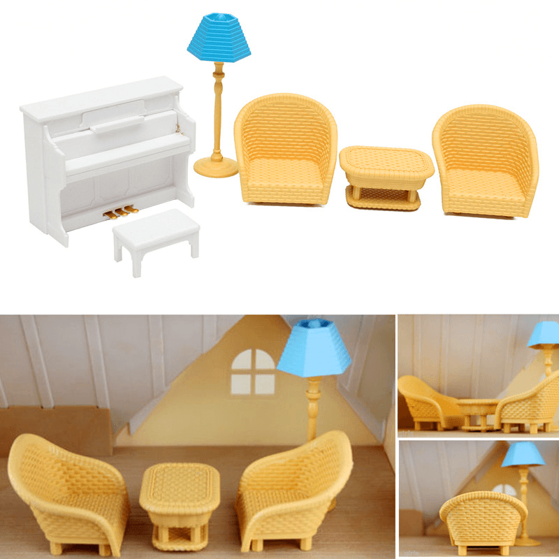 Dollhouse Sofa Piano Table Miniature Furniture Sets for Sylvanian Family Accessories Kids Gift Toys - MRSLM