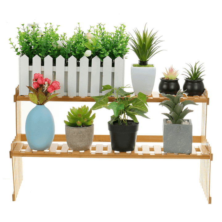 2 Tiers Succulent Plant Flower Bonsai Pot Shelf Display Storage Desk Rack Holder Mini Bookshelf - MRSLM