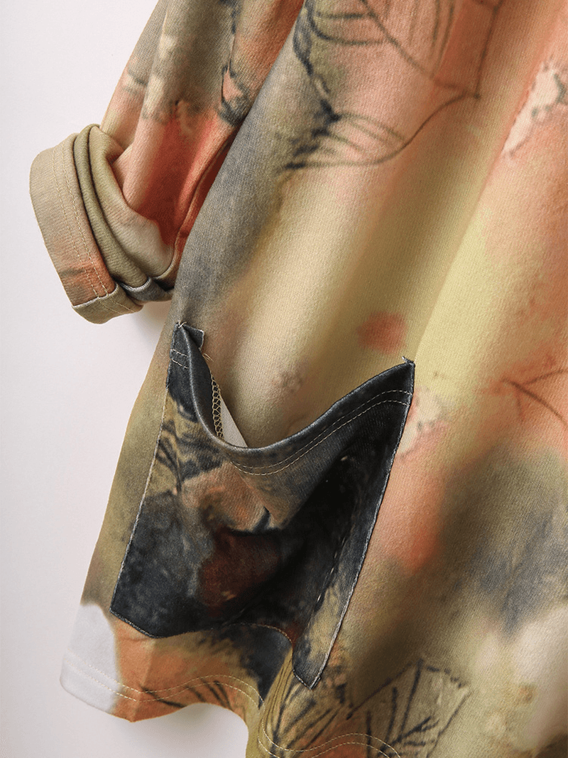 Women Vintage Painting Print O-Neck Casual Loose Long Sleeve Blouse - MRSLM