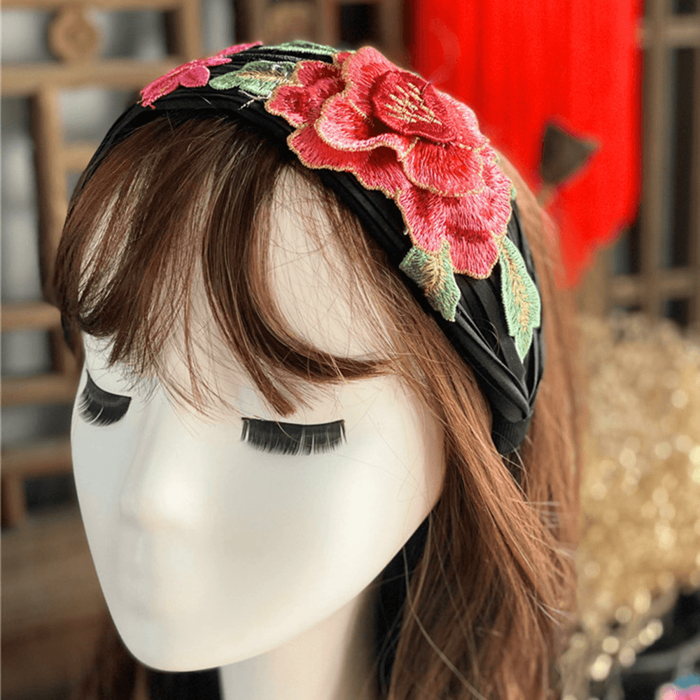 Women Embroidered Printed Headband Vintage Floral Ethnic - MRSLM