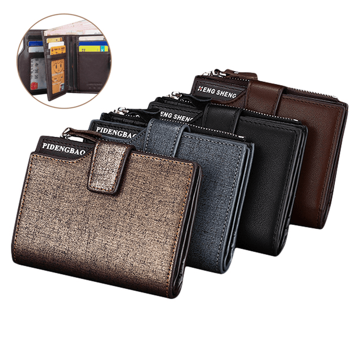 Men PU Leather Casual Wallet Hasp Zipper Credit Card Holder Coin Bag - MRSLM