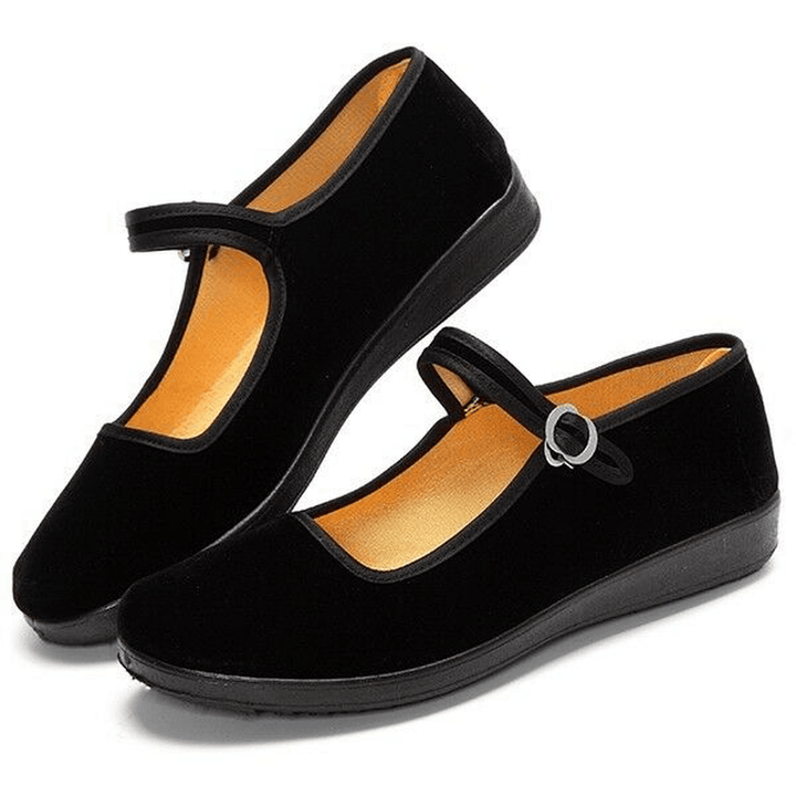 Womens Chinese Style Solid Color Cotton Sole Buckle Casual Flats - MRSLM