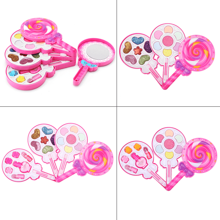 Girls Make-Up Toy Set Lollipop Shaped Princess Pink Beauty Cosmetics Compact Kids Gift - MRSLM