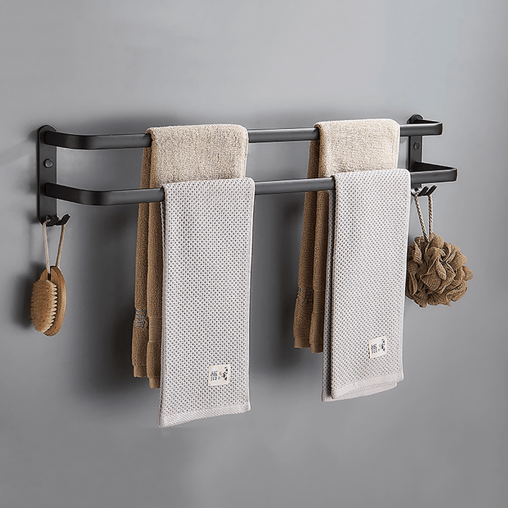 Towel Hanger Wall Mounted 30-50 CM Towel Rack Bathroom Aluminum Black Towel Bar - MRSLM