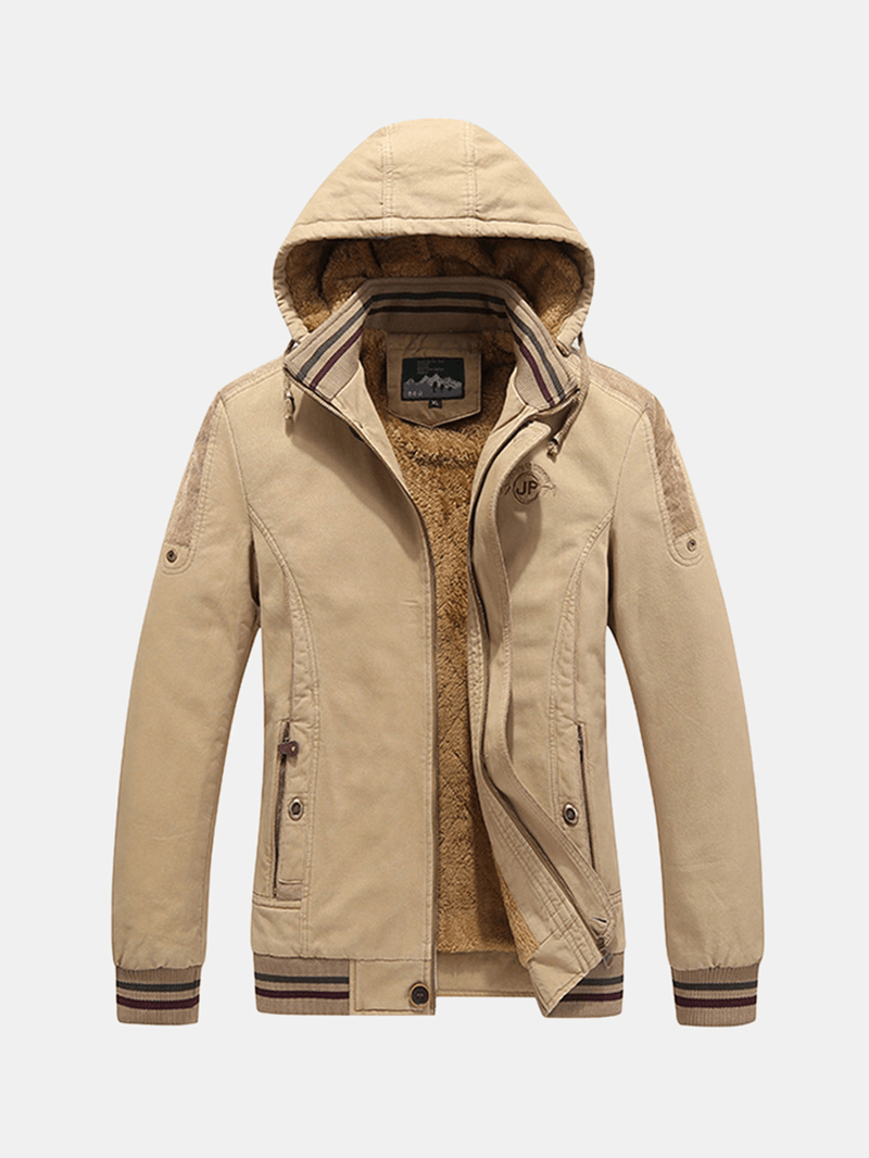 Mens Military Outdoor Thick Fleece Zipper Winter Hooded Tooling Jacket - MRSLM