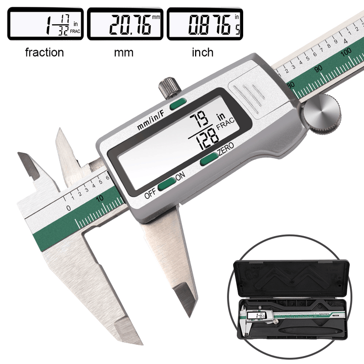 DANIU Digital Stainless Steel Caliper 150Mm 6 Inches Inch/Metric/Fractions Conversion 0.01Mm Resolution with Box - MRSLM