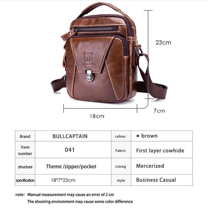 Bullcaptain Men Genuine Leather Anti-Theft Multi-Layers Casual Crossbody Bag Shoulder Bag - MRSLM